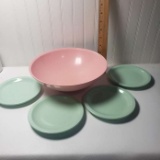 Colorful Melamine Serving Bowl and 4 Small Plates