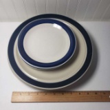 6 Cobalt Blue Rim Stoneware Dishes (3 dinner, 3 bread)