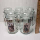Lot of 5 Glass Storage Jars with Stickers Attached