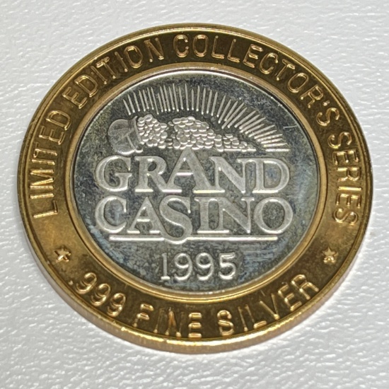 .999 Fine Silver Limited Edition 1995 Grand Casino Black Jack "21" Gaming Token Collector's Series