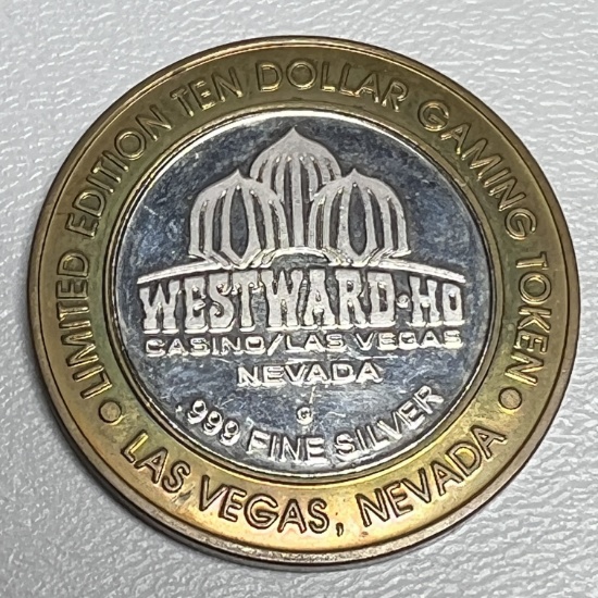 .999 Fine Silver Limited Edition $10 Mad Dog Vachone Las Vegas Westward Ho Casino Gaming Token