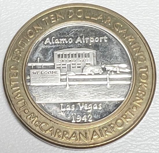 Limited Edition .999 Silver Ten Dollar 1942 Las Vegas McCarran Alamo Airport Gaming Token