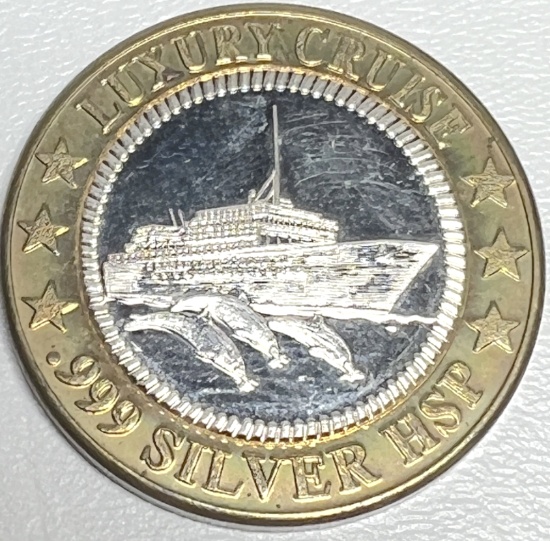 .999 HSP Silver Sunken Treasure Luxury Cruise Gaming Token with Plastic Case