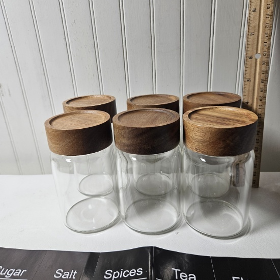 Set of 6 Glass Jars with Wood Lids