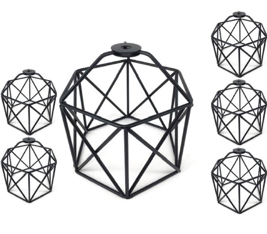 Set of 6 Black Metal Wire Frame Cage Ceiling Pendant Light Fixtures