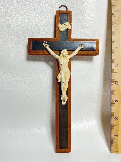 Vintage Wood & Metal Crucifix Wall Hanging