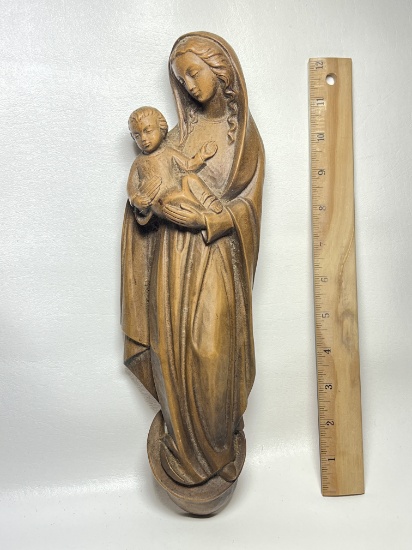 Vintage Mary & Jesus Carved Wall Plaque