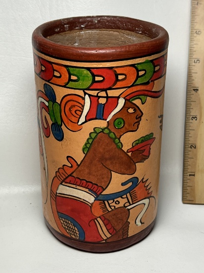 Hand Painted Hand Crafted Aztec/Mayan Terra Cotta Pottery Vessel