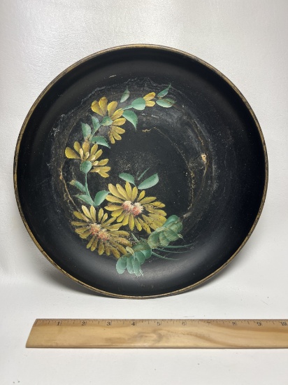 Vintage Metal Tole Painted Floral Bowl / Wall Hanging