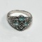 Vintage Sterling Silver Ring with Openwork Sides & Blue Stones - Size 10