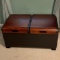 Soft Top Black Storage Ottoman with Two Trays