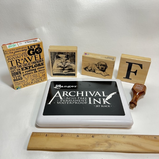 Lot of Rubber Stamps & Ink Pad