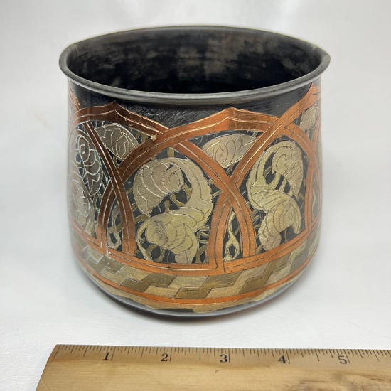 Pretty Copper & Brass Etched Vessel Made in Egypt