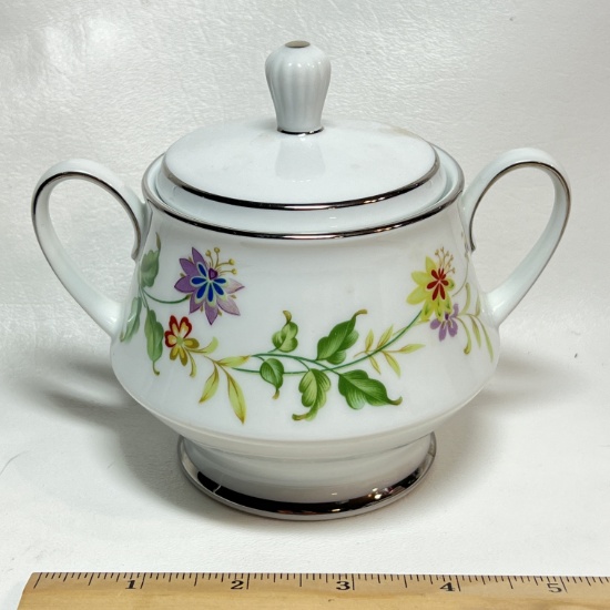 Beautiful Noritake Floral Sugar Bowl with Silver Accent