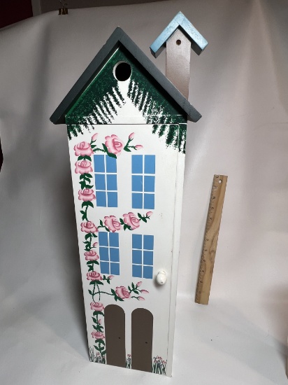 Tall Hand Painted Bird House with 3 Shelves