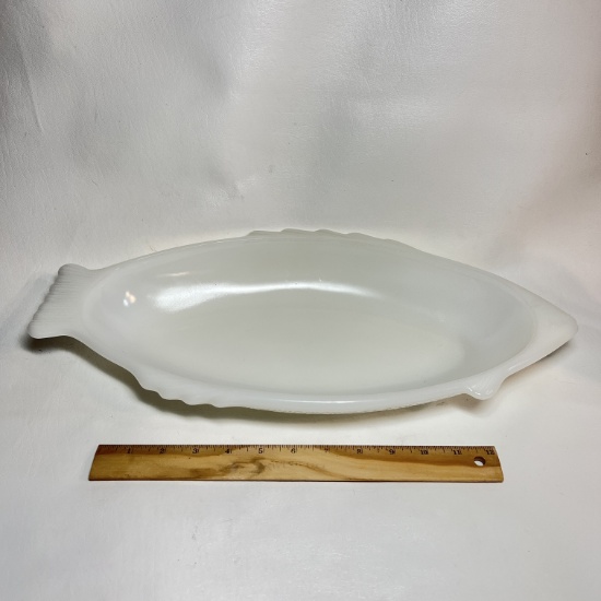 Vintage Glasbake Milk Glass Fish Dish with Embossed Scales