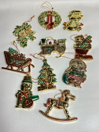 Lot of Vintage Gold Tone Heavy Plastic Christmas Ornaments