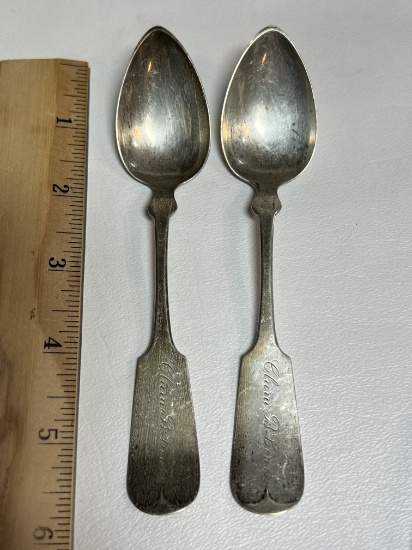 Pair of Antique Hopkins & Co. Coin Silver Spoons