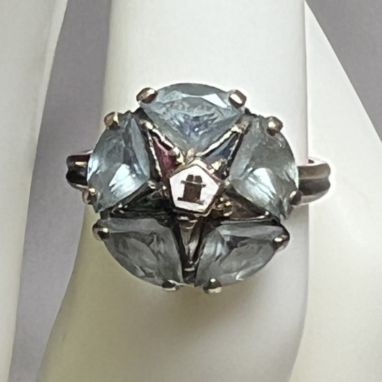Vintage 14K Gold Masonic Ring with Blue Stones Size 5