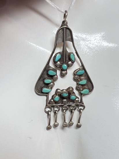 Vintage Sterling Silver Native American Pendant with Turquoise Stones