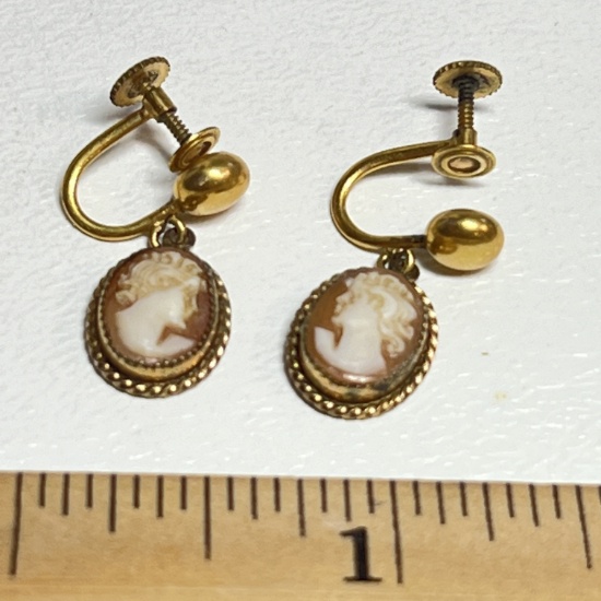 Early 1/20 12 K G Cameo Screw-Back Earrings