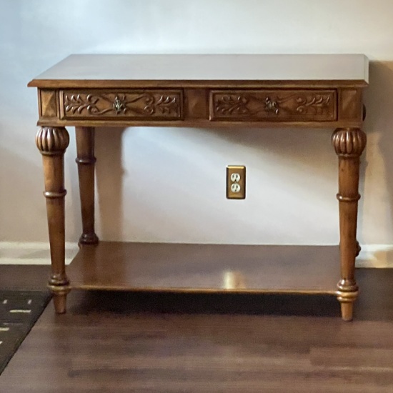 Beautiful Carved Wood Server with 2 Drawers