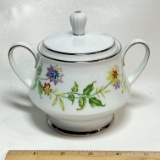 Beautiful Noritake Floral Sugar Bowl with Silver Accent