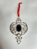 Silver Tone Lenox Christmas Ornament with Purple Stone Center