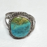 Vintage Sterling Silver Ring with Turquoise Colored Stone Size 7.25