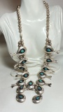 Impressive Vintage Native American Navajo Sterling Silver Necklace with Turquoise Stones