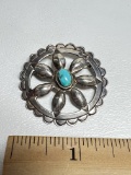 Vintage Sterling Silver Native American Pin with Turquoise Stone