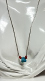 Vintage Sterling Beaded Native American Necklace with Turquoise Stone & Coral Beads