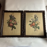 Pair of Vintage Floral Prints by J. L. Prevost in Wooden Frames