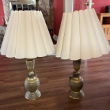 Pair of Vintage Tall Brass Lamps with Shades