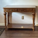 Beautiful Carved Wood Server with 2 Drawers