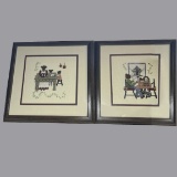 Pair of Hand Crafted Needlework Wall Hangings Framed & Matted