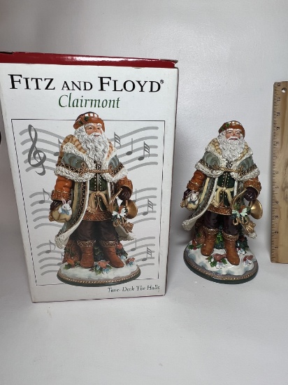 Fitz & Floyd Clairmont Santa Figurine Music Box Plays “Deck The Halls” in Original Box