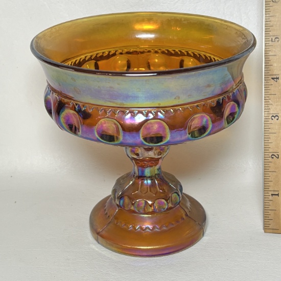 Vintage Amber Carnival Glass Compote