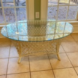 White Wicker Oval Coffee Table