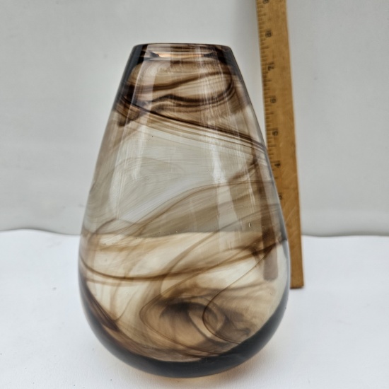 Mid Century Brown Wave Glass Vase