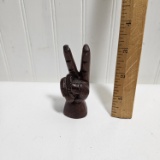 Small Vintage Wooden Hand Peace Sign Figurine