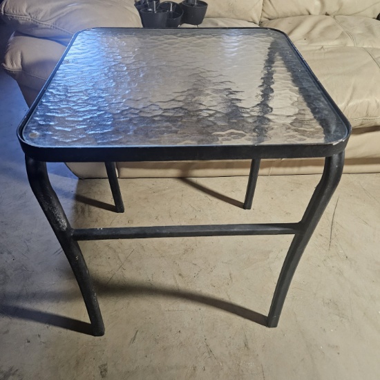 Metal Patio Side Table with Glass Top