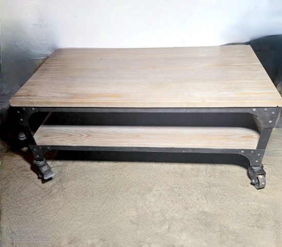 Industrial Style 2-Tier Rolling Coffee Table