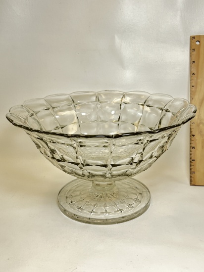 Large Heavy Glass Pedestal Bowl