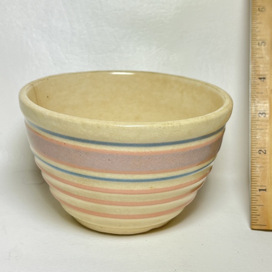 Blue & Pink Striped USA Pottery Small Mixing Bowl