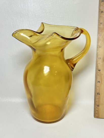 Vintage Amber Glass Pitcher with Handle