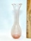 Pink Crackle Glass Bud Vase with Ruffled Edge