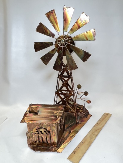Unique Copper Windmill Music Box Sculpture