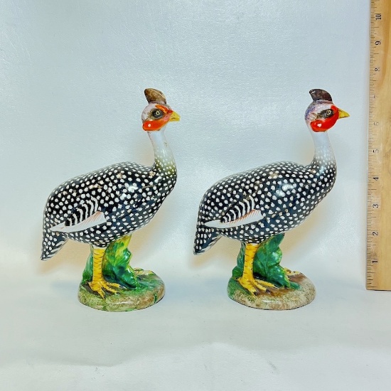 Pair of Vintage Guinea Hens Made in Italy Numbered on Bottom