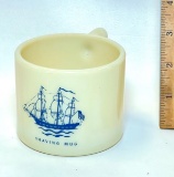 Early American Old Spice Custard Glass Shaving Mug with Ship